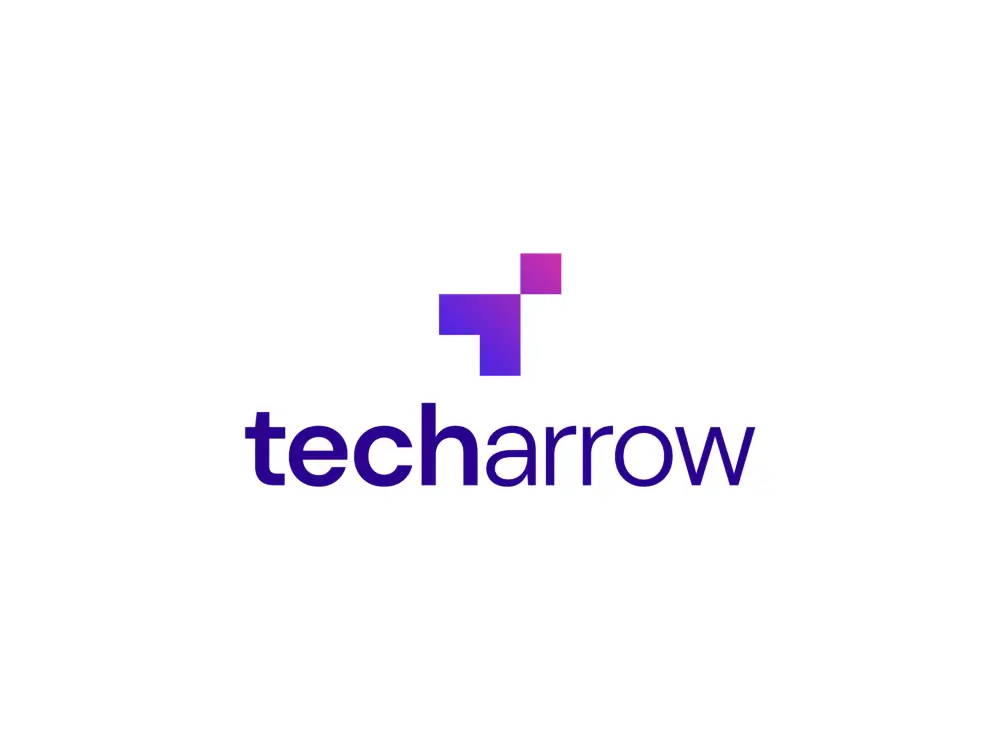 Techarrow company logo with purple gradient geometric shapes above the brand name.