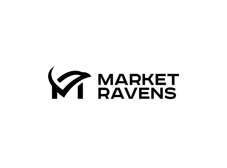 Market Ravens logo with abstract checkmark and letter M design in black.