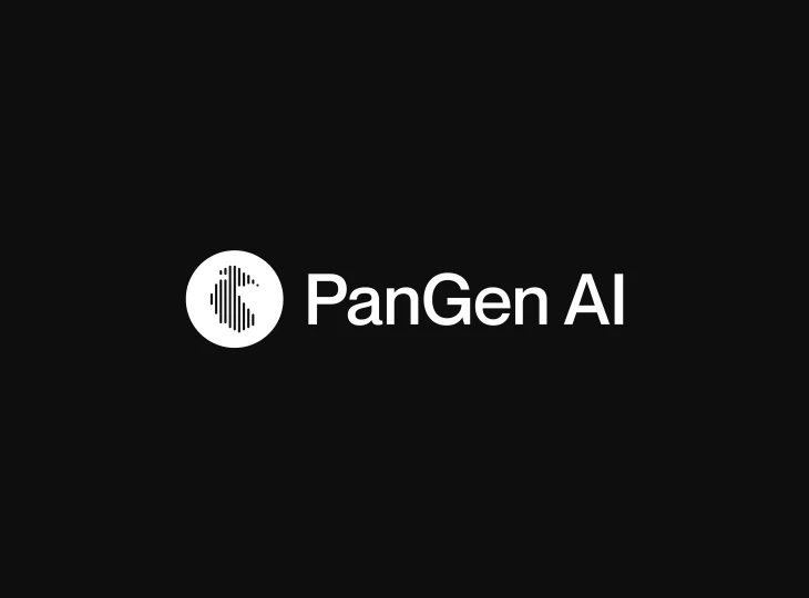PanGen AI logo with stylized globe icon on black background.