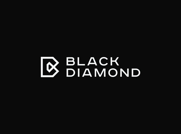 Black Diamond logo with a geometric diamond-shaped icon to the left of the text on a black background.