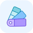 Icon of a color swatch fan with three overlapping color samples in blue and purple hues.
