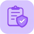 Icon of a clipboard with a shield and checkmark representing verified or secure documents.