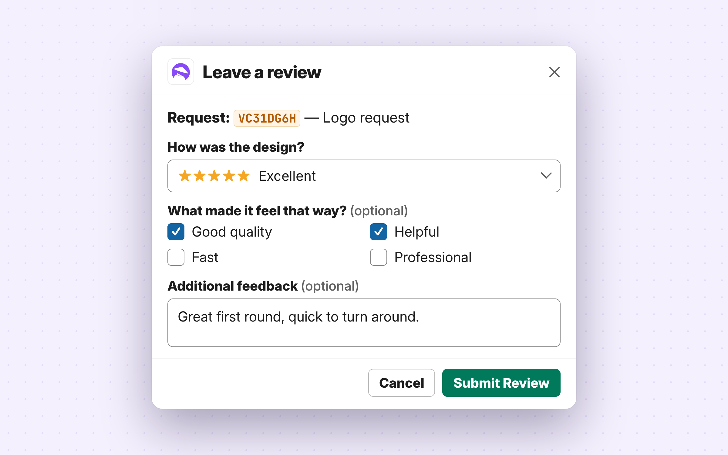 Design Shifu rating modal in Slack with stars, reasons and optional feedback