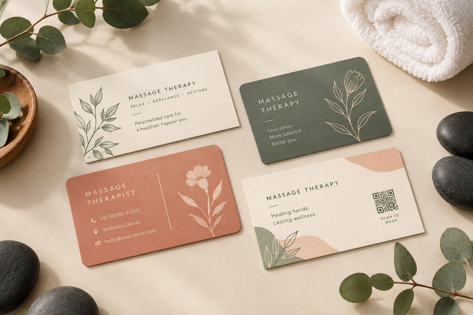Floral pattern massage business card designs