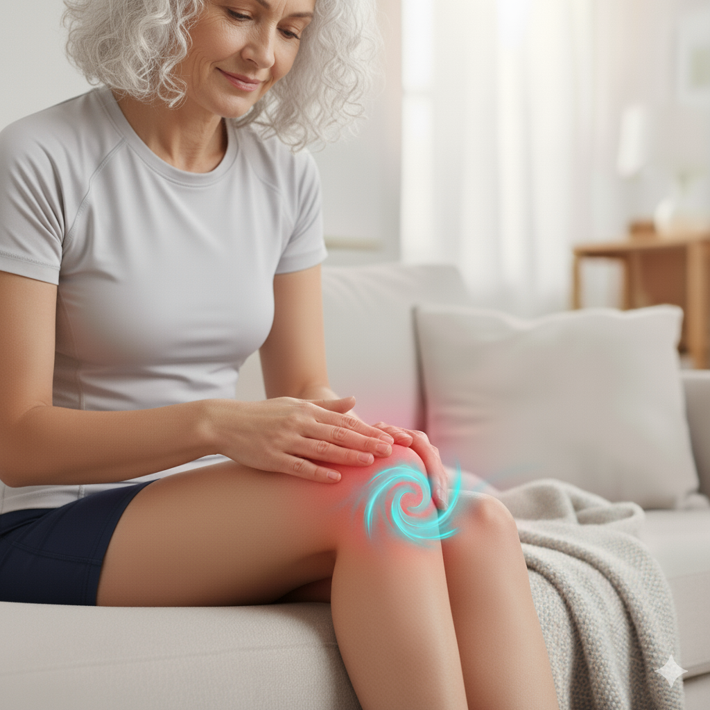 Applying Sunshine Miracle Cream to sore knee for pain relief