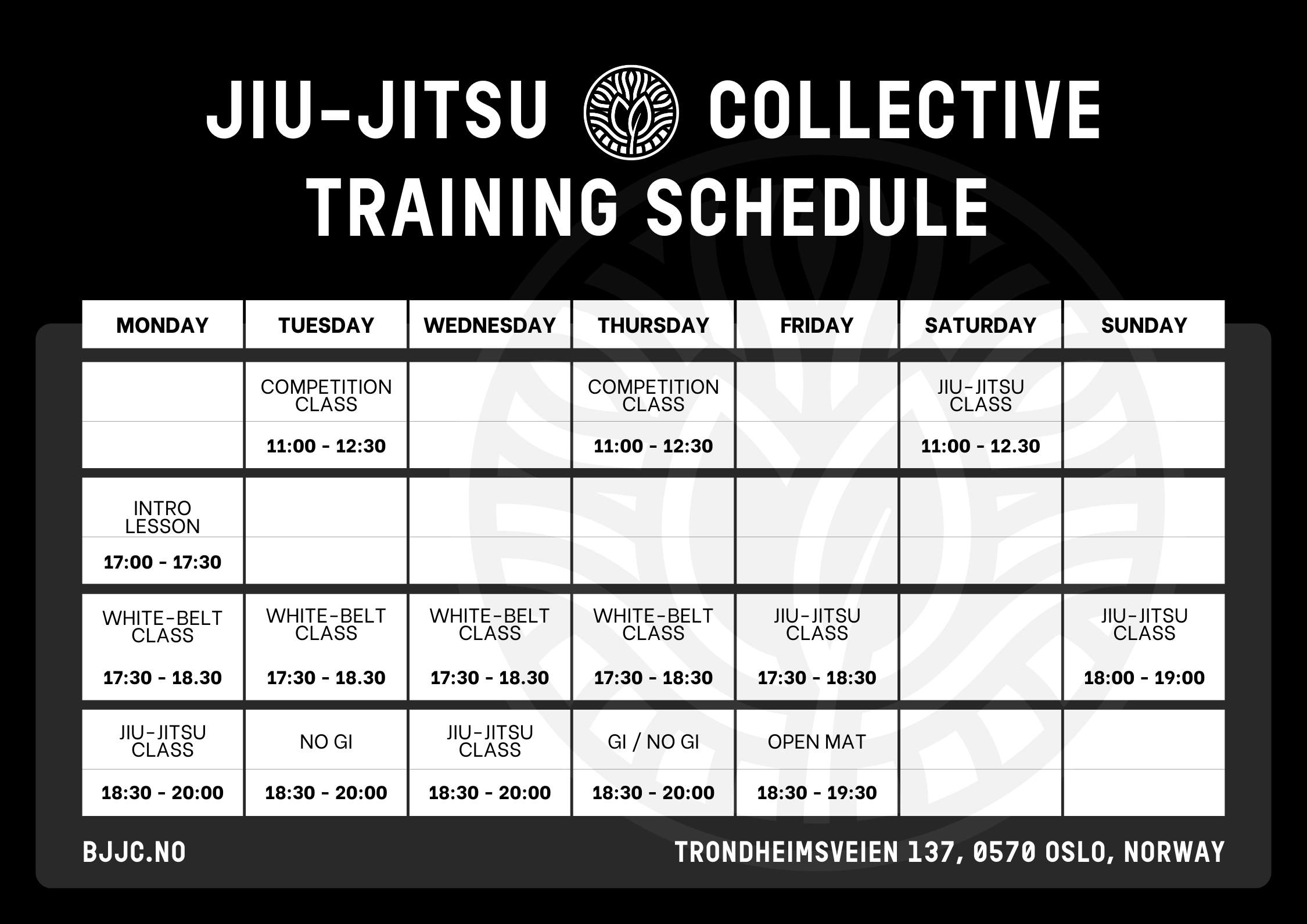 jiu-jitsu collective training schedule
