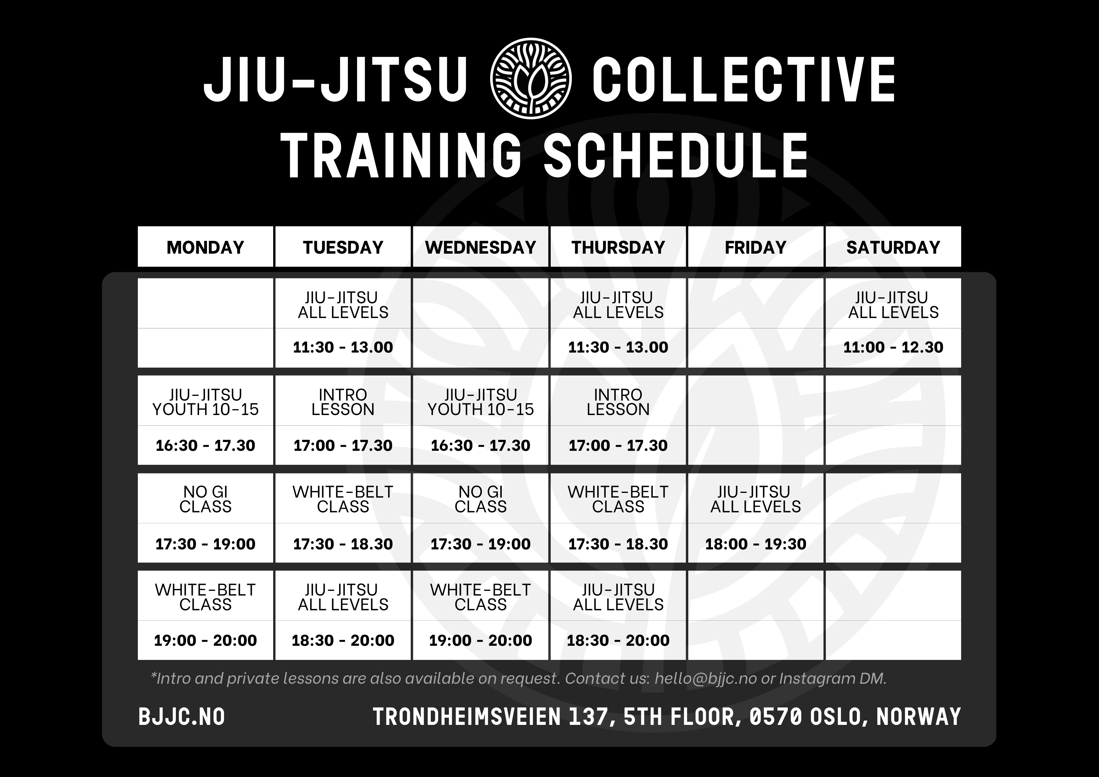 jiu-jitsu collective training schedule