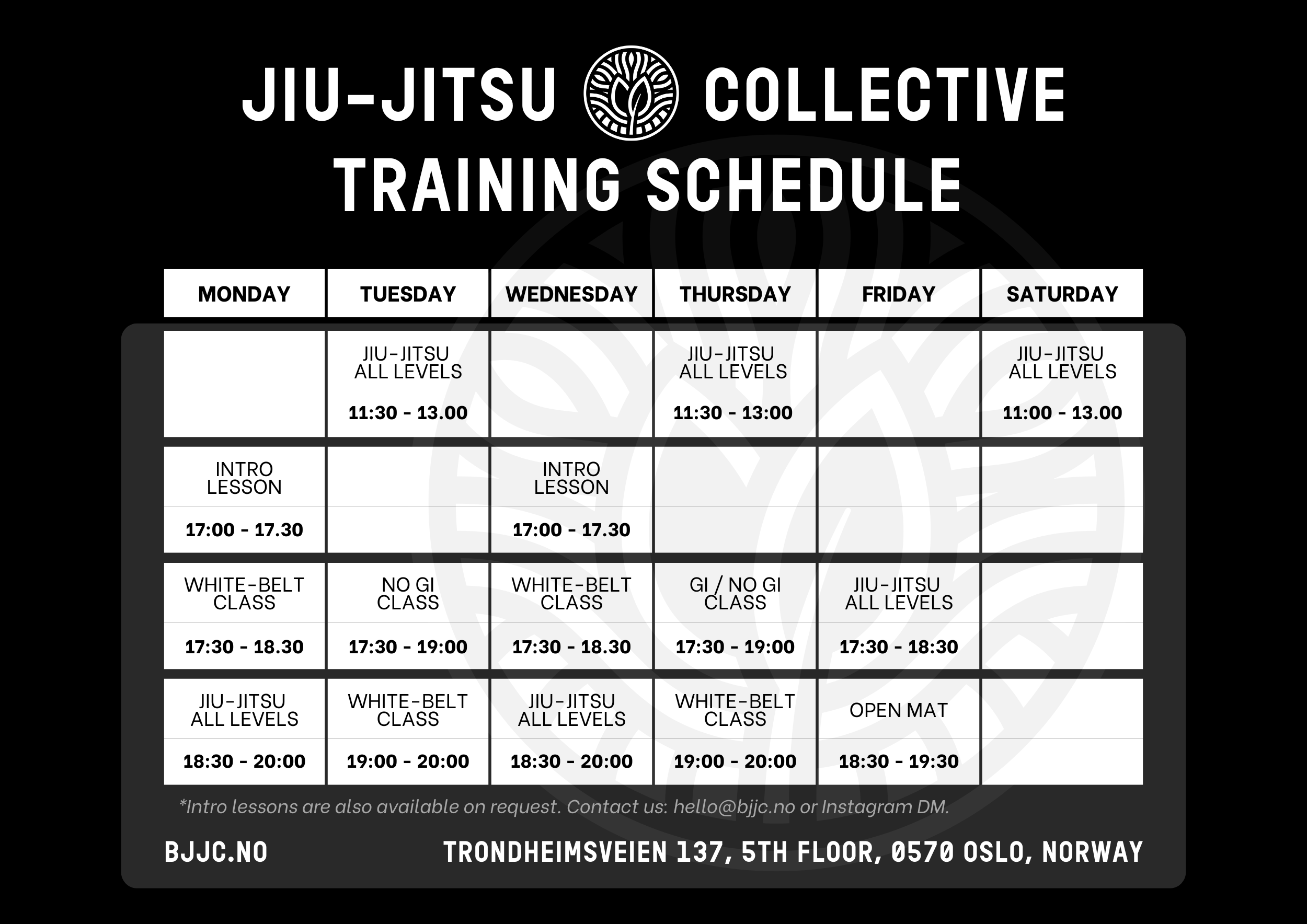 jiu-jitsu collective training schedule