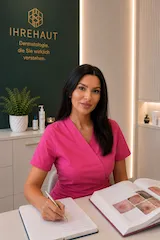 Dr. Ines Adelina Hondrea, Ärztin in Weiterbildung für Dermatologie, im Beratungsgespräch bei IhreHaut Kaufbeuren.