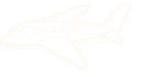 White outline drawing of an airplane on a transparent background.