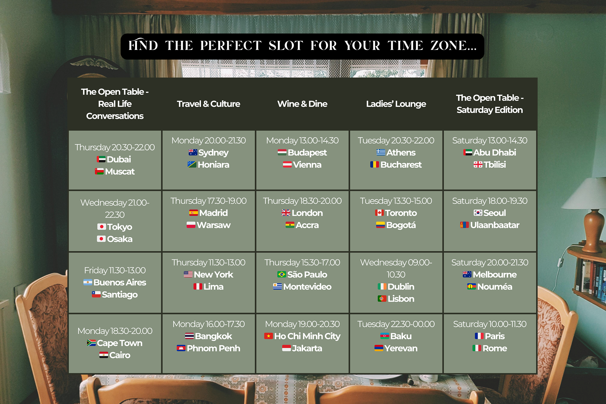 The English Dinner - Time Zones Timetable