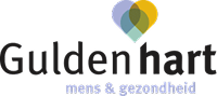 Logo van Gulden Hart met een gestileerd hart in blauw en geel en de tekst 'mens & gezondheid'.