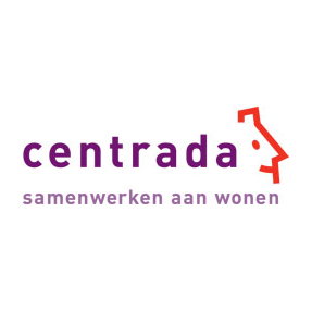 Logo van centrada met de slogan samenwerken aan wonen.