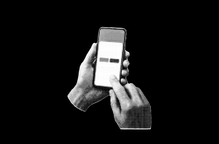 Smartphone showing design article.