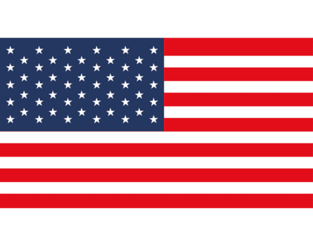 United States flag with 50 white stars on blue field and 13 red and white stripes.