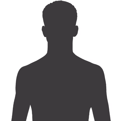 Silhouette of a man from the shoulders up on a white background.