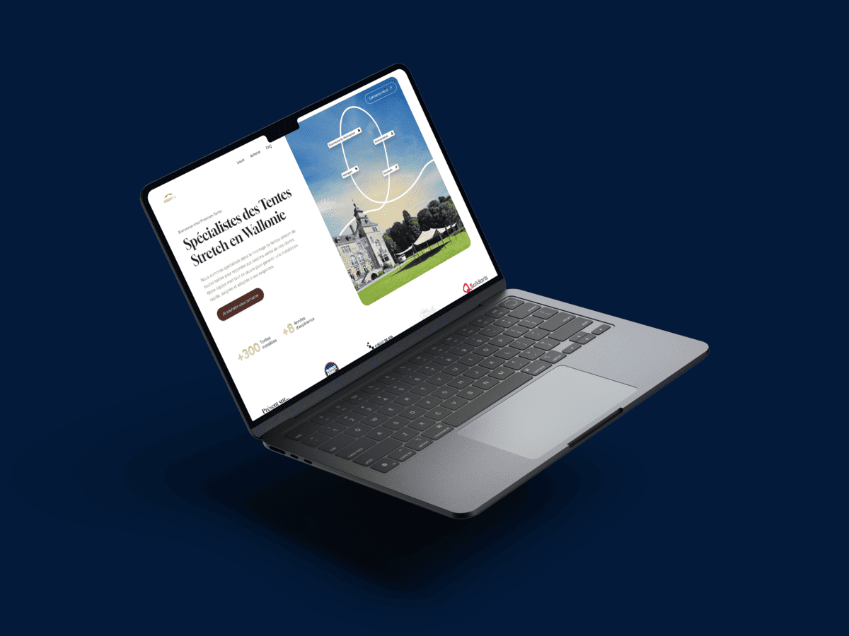 Mock up de la page d'accueil de Premium Tents sur ordinateur