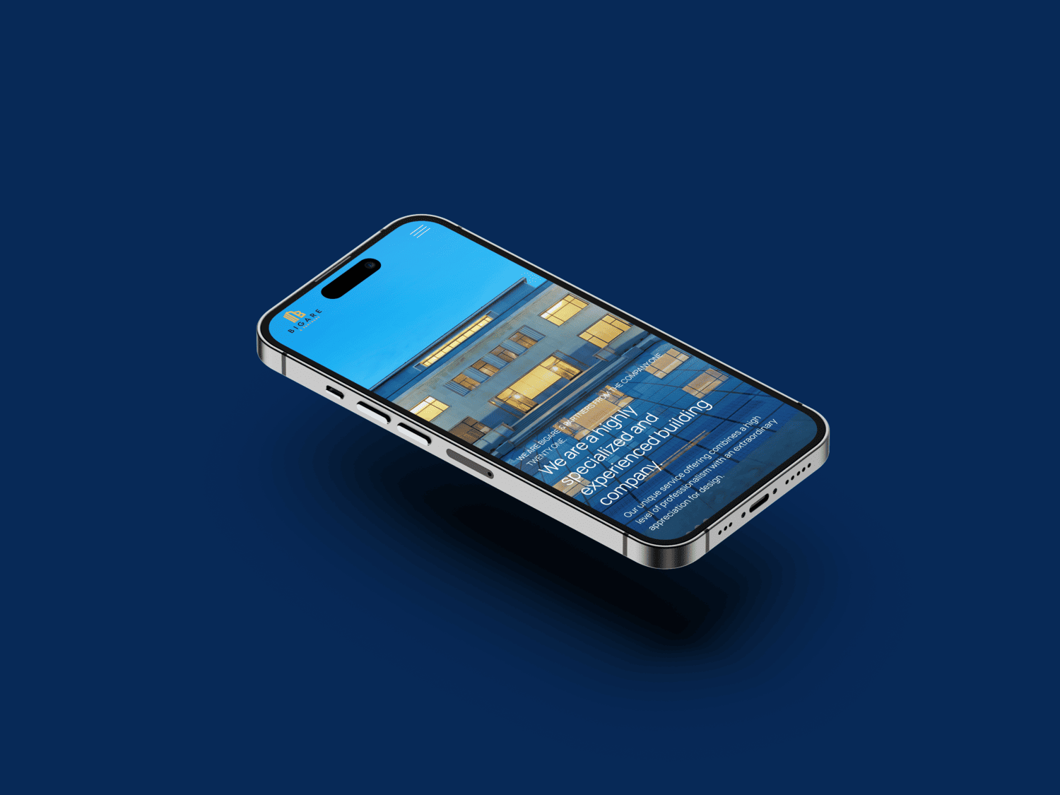 Page d'accueil sur téléphone de Bigare & Partners