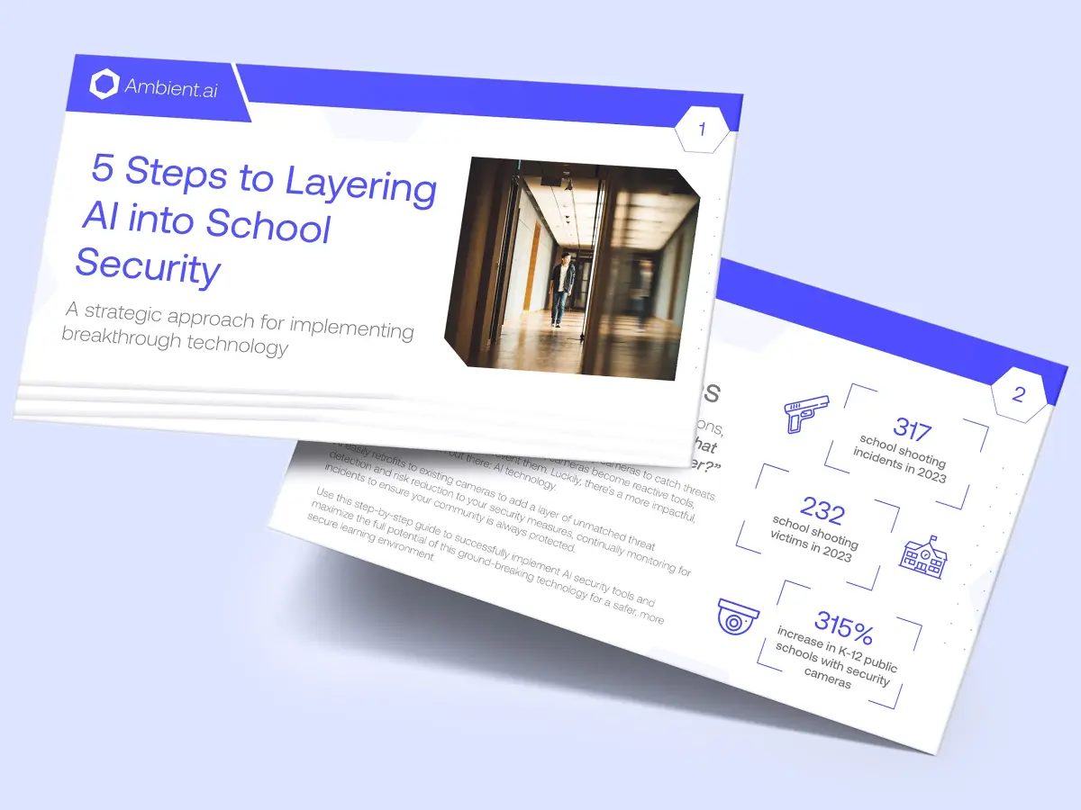 Image of 5 steps to layering AI into school security guide.