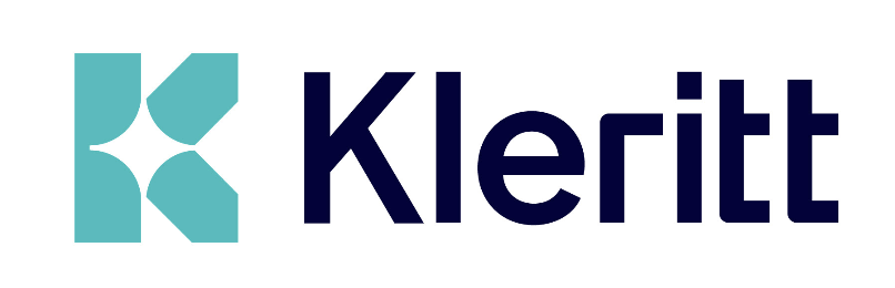 Kleritt company logo featuring a stylized turquoise K symbol to the left of the name 'Kleritt' in bold dark blue letters.