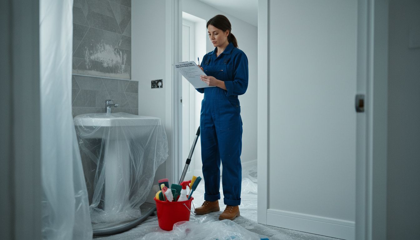 Inspector checking deep cleaning bathroom checklist