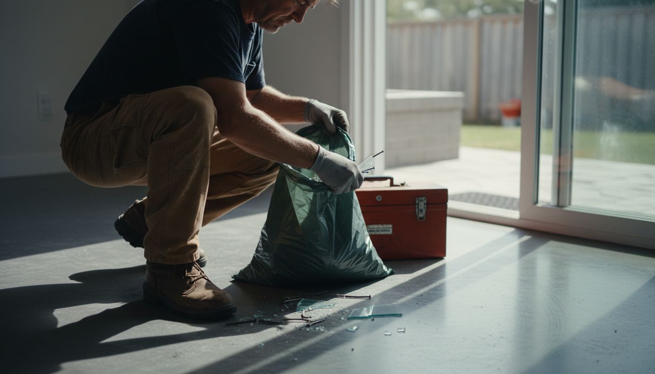 Cleaner removing sharp debris near door