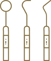 Three brown dental tools including a mouth mirror and two dental probes.