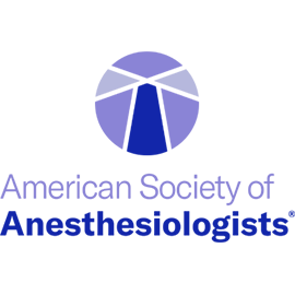 Logo of the American Society of Anesthesiologists featuring a stylized blue necktie and text below.