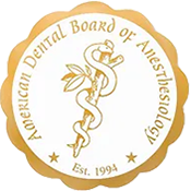 Seal of the American Dental Board of Anesthesiology featuring a caduceus symbol and established date 1994.