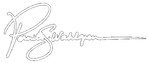 White cursive signature on a black background.