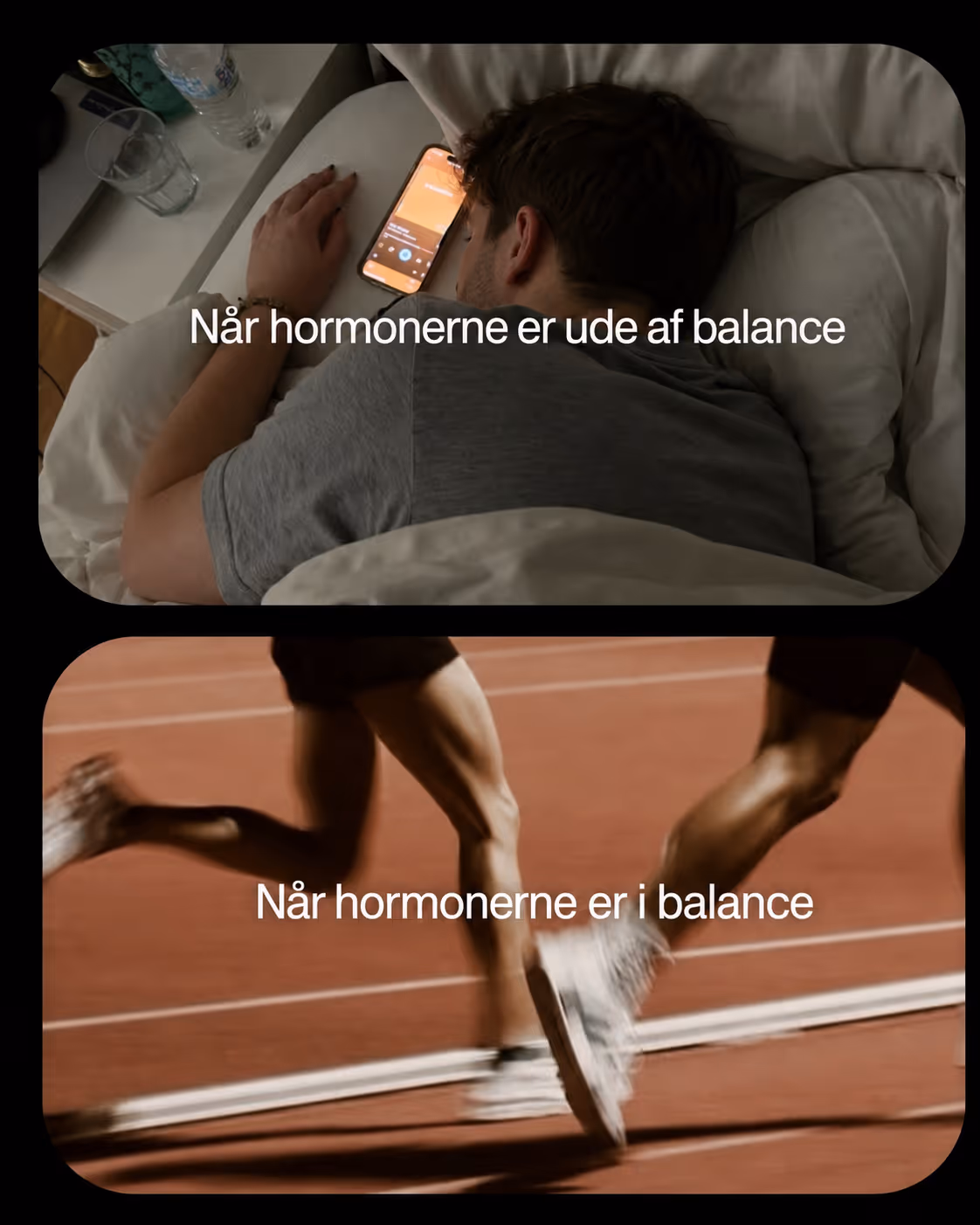 Illustration af forskellen på når mandens hormoner er ude af balance og når de er i balance