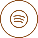 Spotify logo inside a circle with a black and brown color scheme.