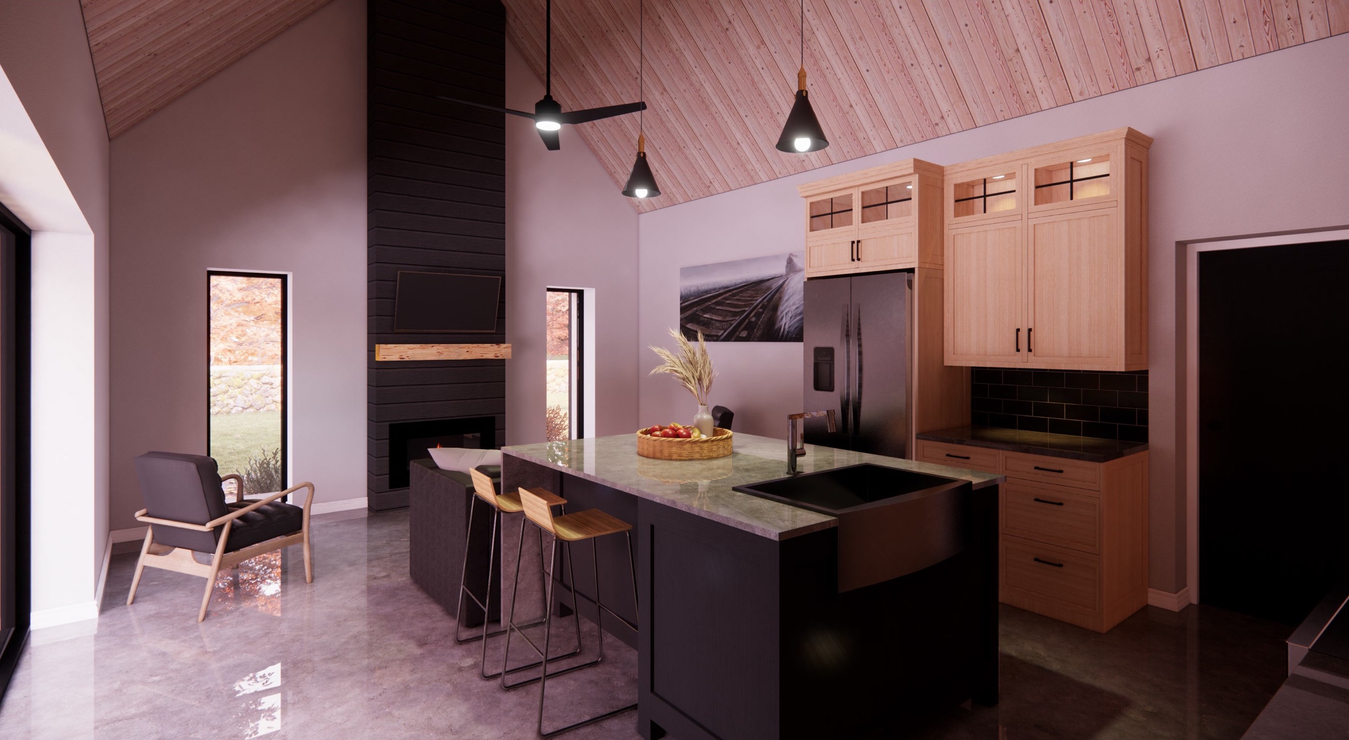 Interior kitchen and living space; House of Eins