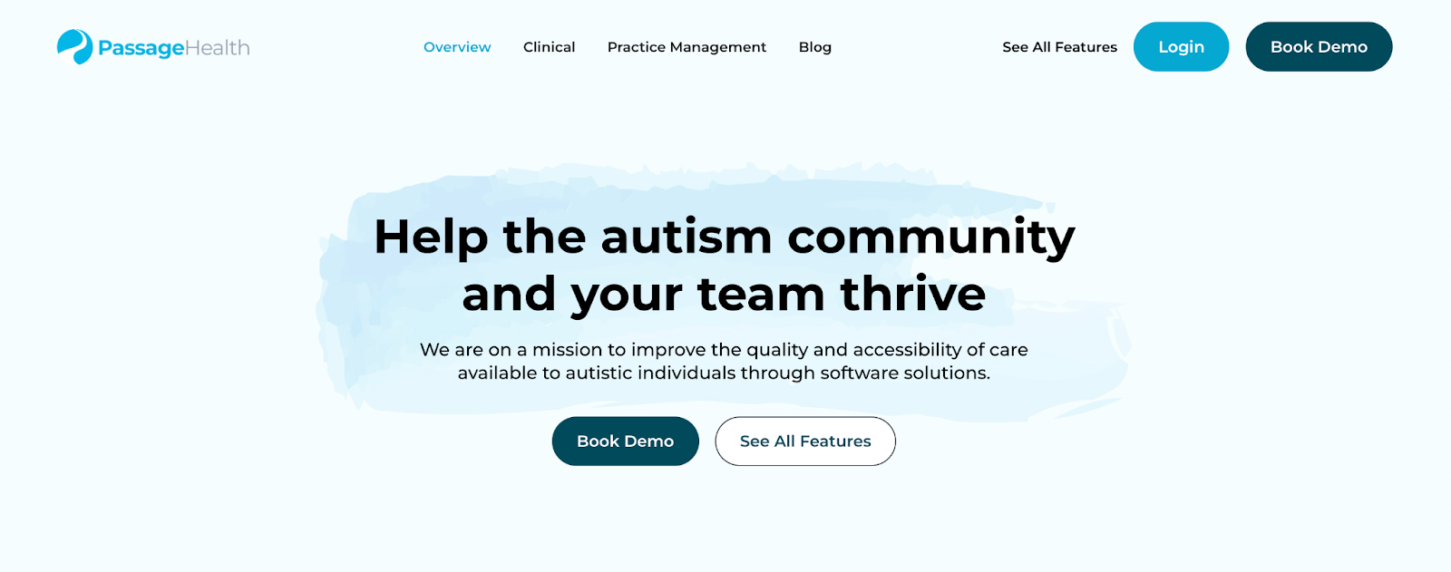 Screenshot of the Passage Health homepage showing the platform's main navigation and hero section