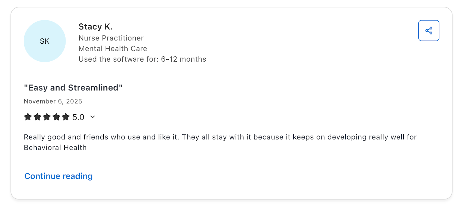 Screenshot of a user review of Valant on Capterra