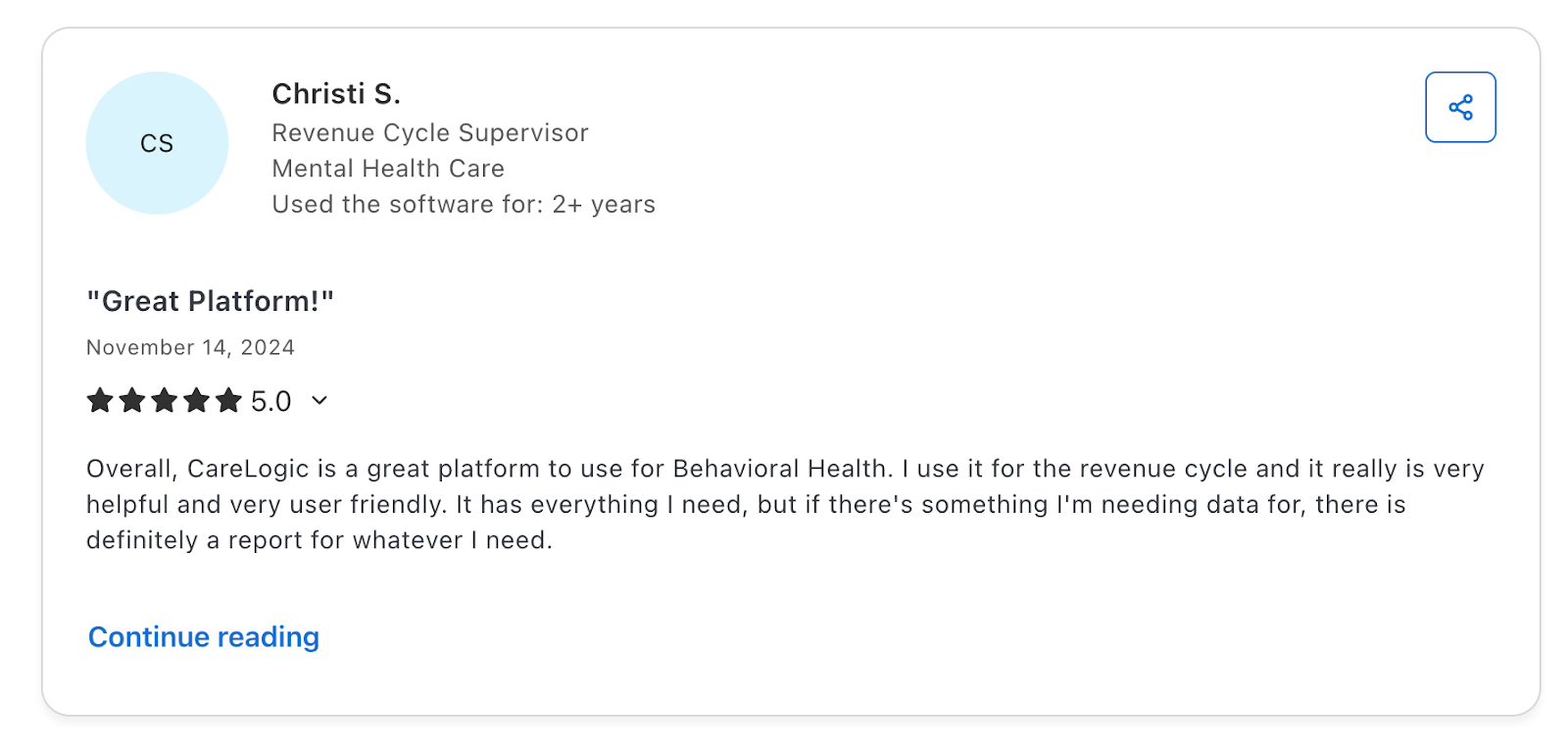 Screenshot of a user review of Qualifacts on Capterra