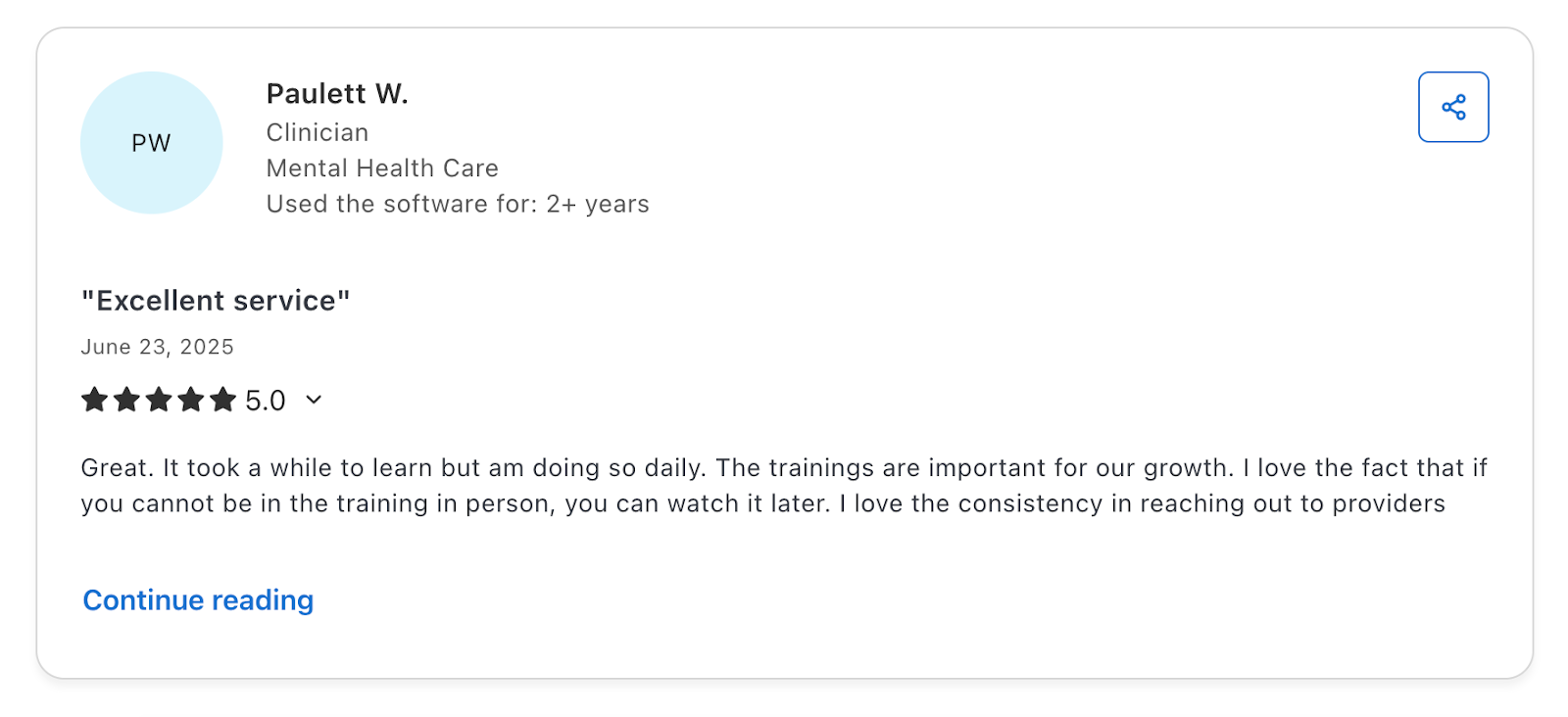 Screenshot of a user review of ICANotes on Capterra