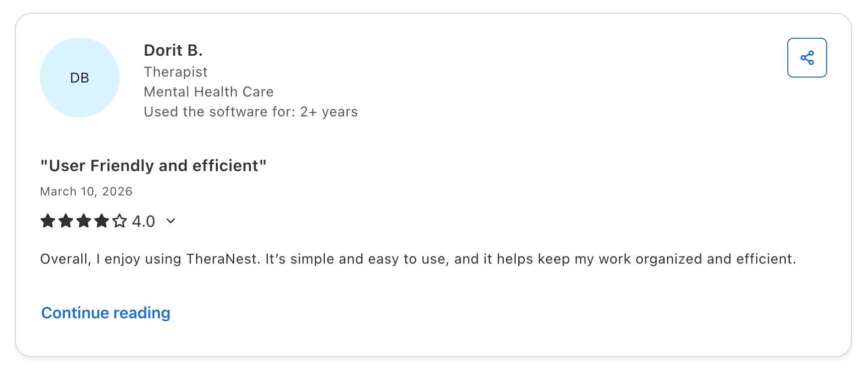 Screenshot of a user review of Ensora Health on Capterra.