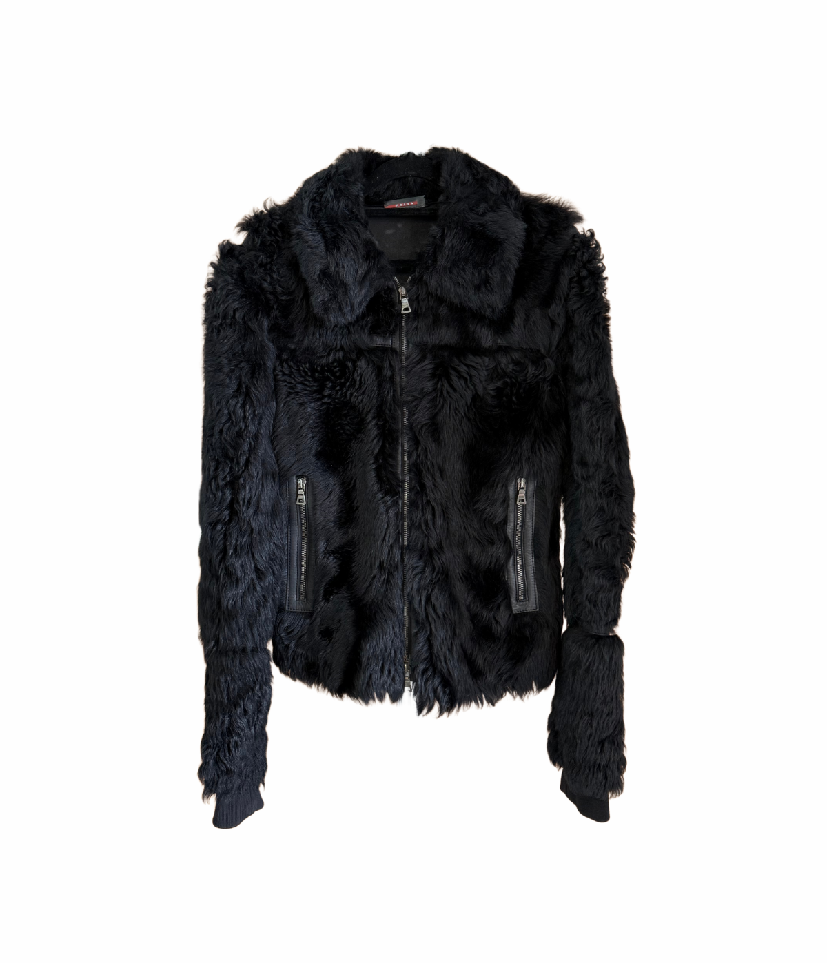 Prada Black Sheep Fur Leather Jacket