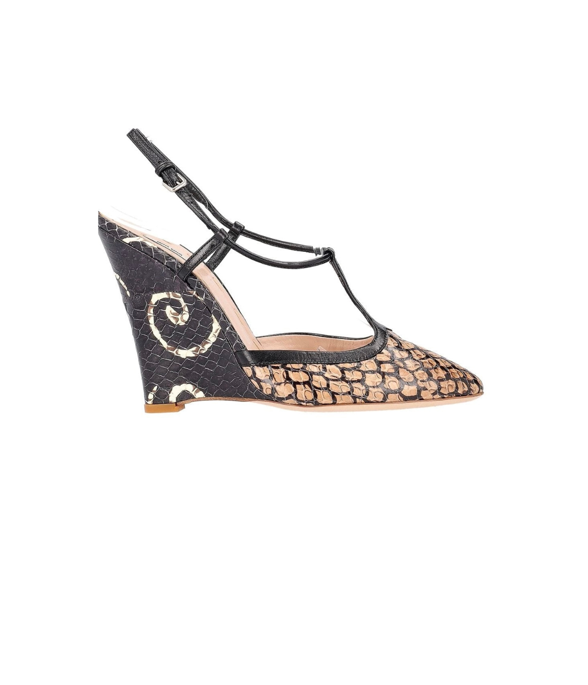 Miu Miu Snake Skin T-Strap Wedge Pumps