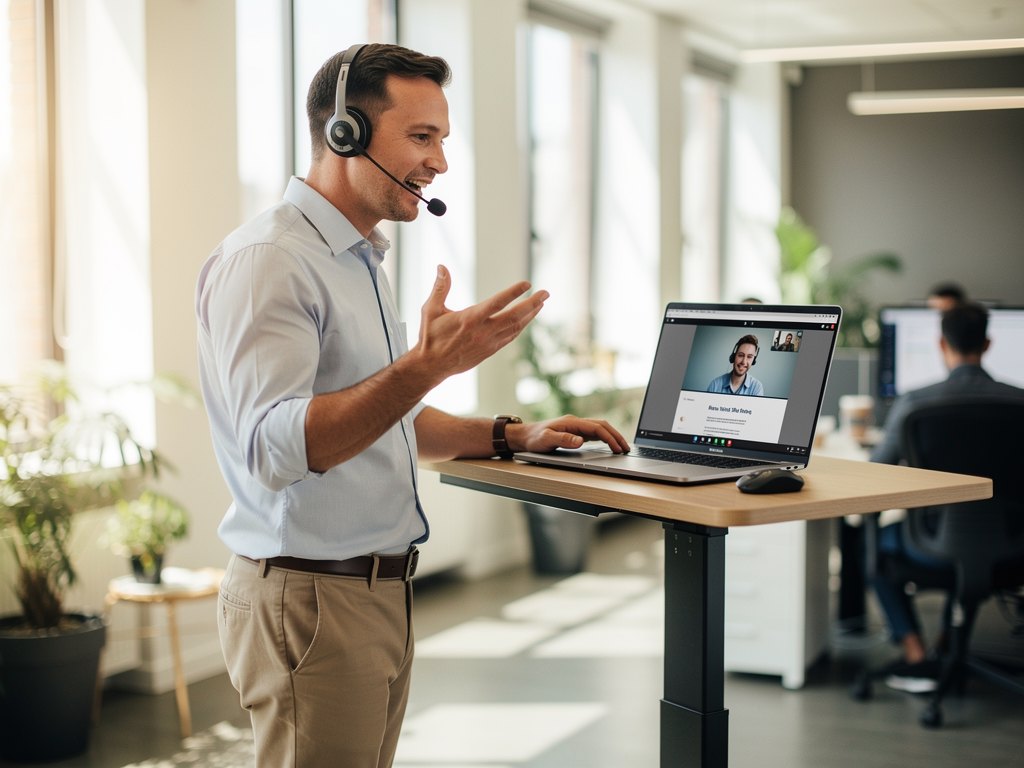 Sales rep on a video call with a prospect