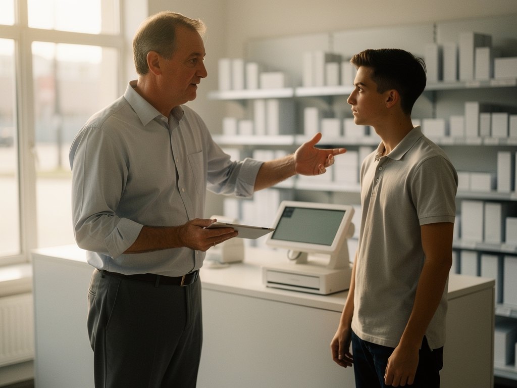 Regional manager coaching a store associate before opening