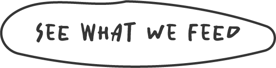 in black, "see what we feed" circled with a wonky circle
