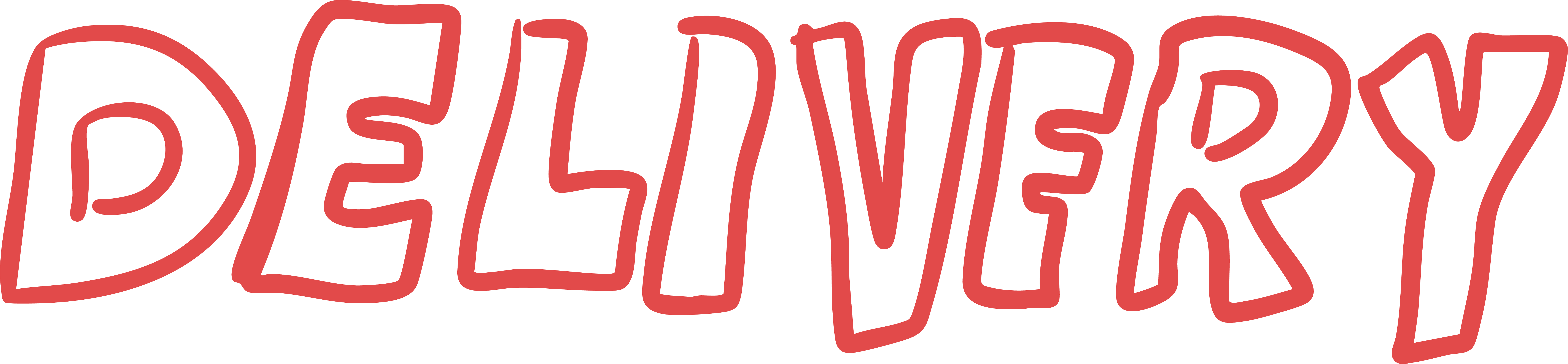 "delivery" in red, hand-drawn lettering