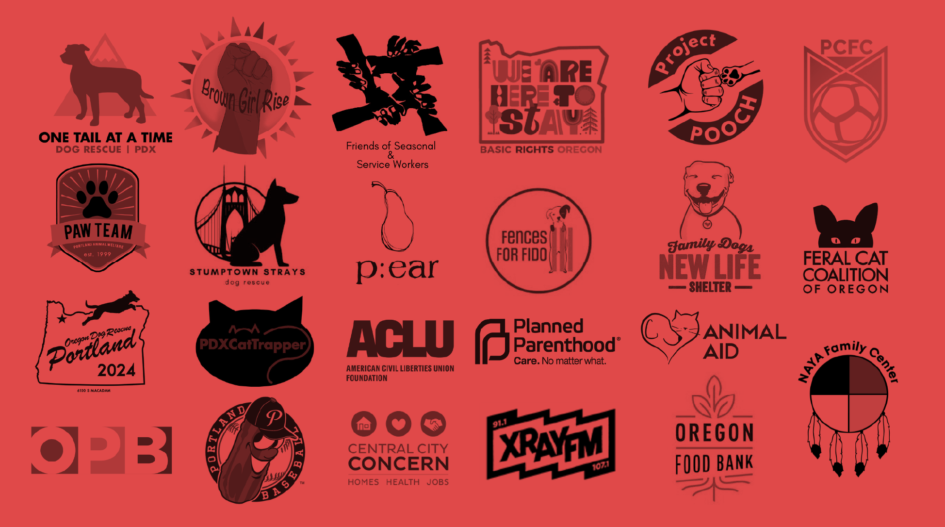 list of non-profit logos that Meat has supported for over 20 years