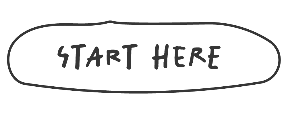"start here" button in black
