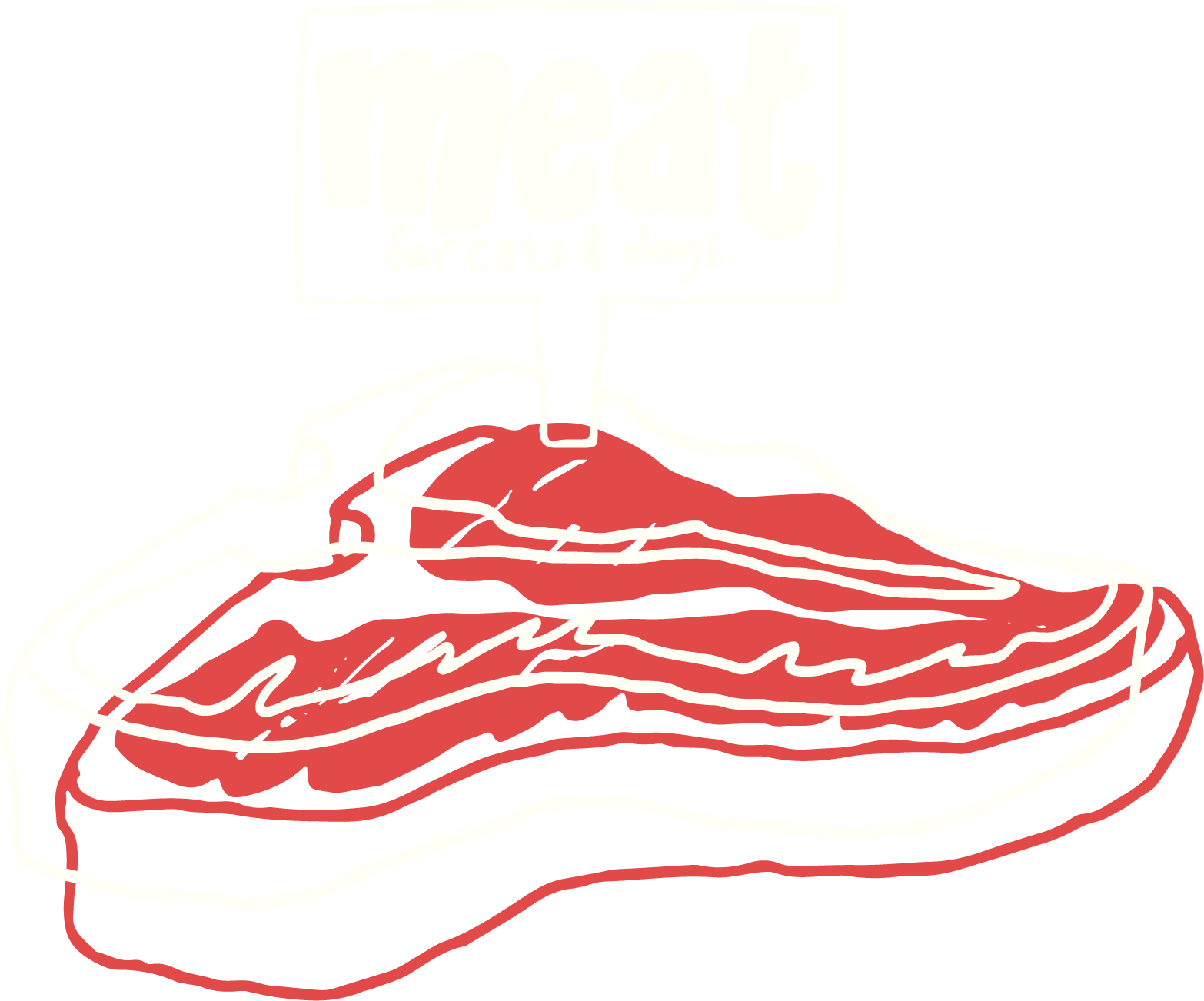 Slabs of steak overlap with meat logo on top