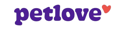 The word 'petlove' in bold purple letters with a small red heart at the end.