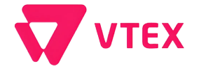 VTEX company logo with stylized triangular icon in pink.