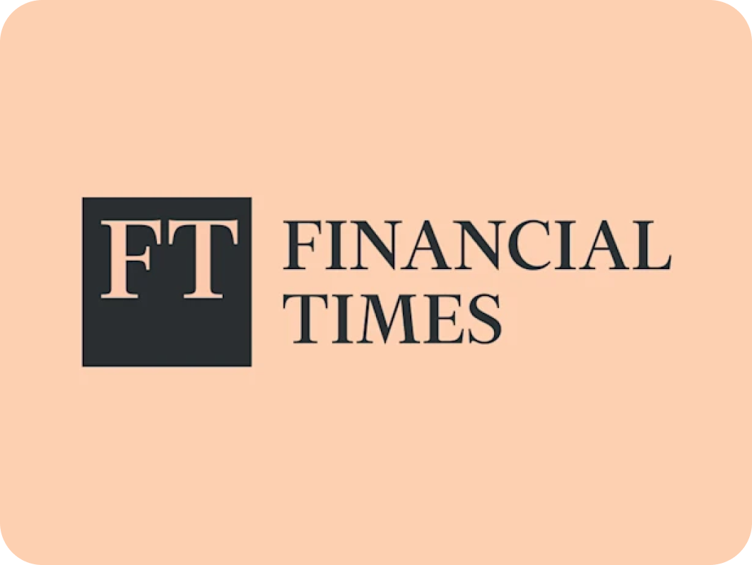 Financial Times logo with the letters FT in a black square next to the words Financial Times on a peach background.